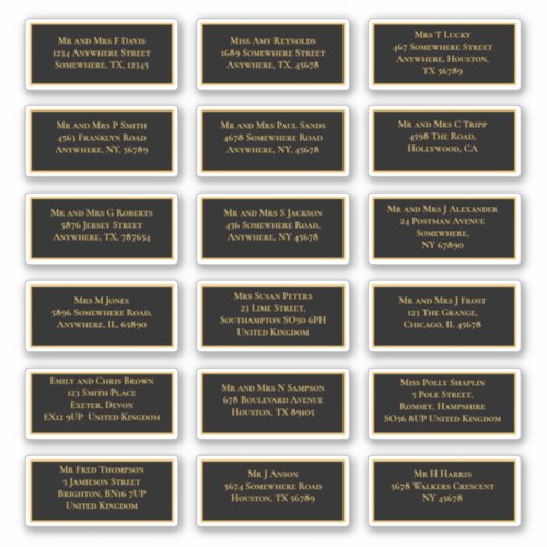 18 Individual Recipient Name Address Gold Black Sticker