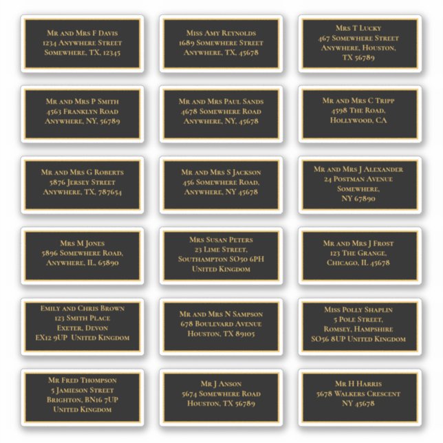 18 Individual Recipient Name Address Gold Black Sticker (Front)