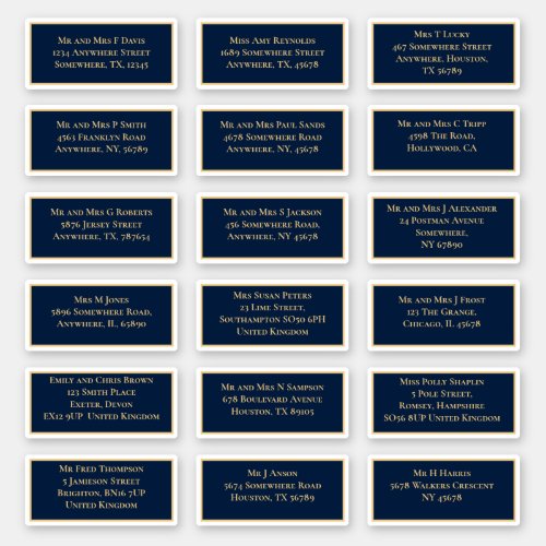 18 Individual Recipient Name Address Gold Navy Sticker