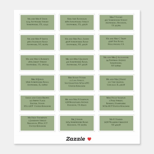 18 Individual Recipient Name Address Sage Green Sticker