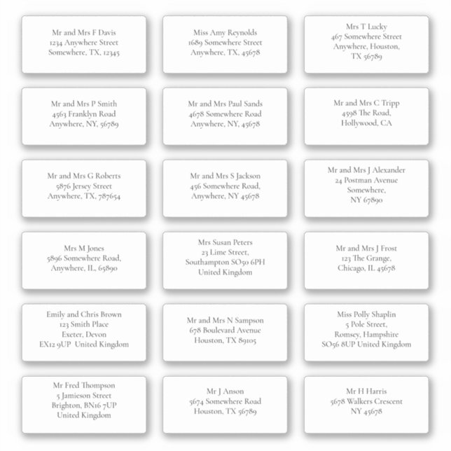 18 Individual Recipient Name Address Shipping Sticker (Front)