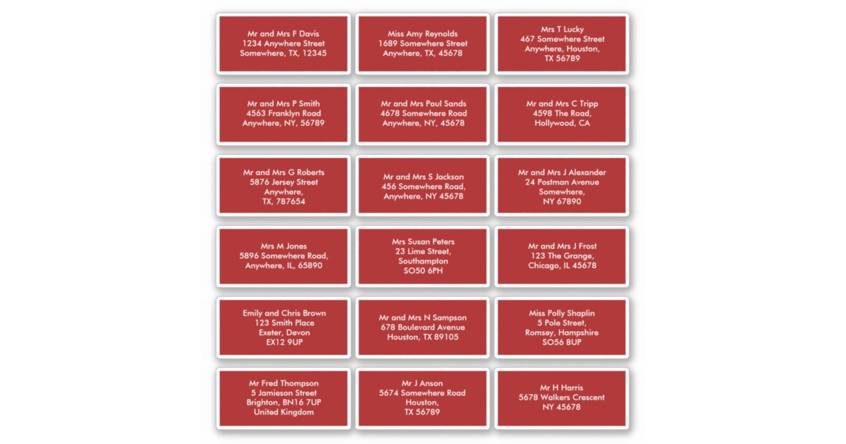 18 Individual Recipient Names Addresses Red Sticker | Zazzle