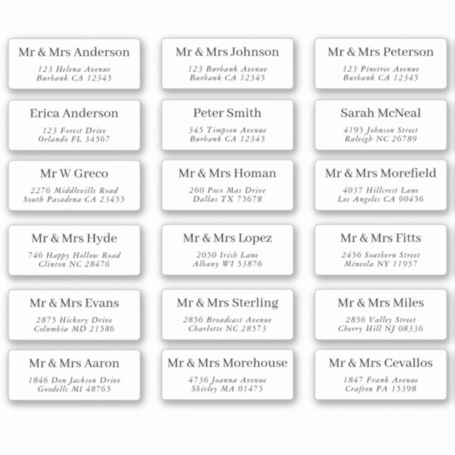 18 Individual Script Name Address Labels (Front)