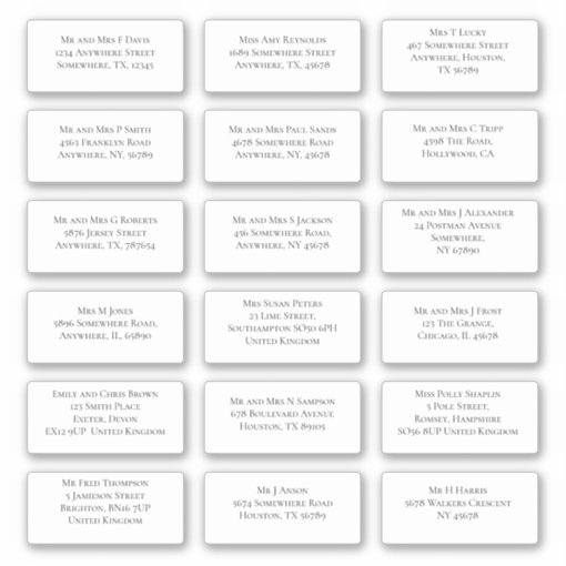 18 Individual Wedding Guest Name Address Serif Sticker | Zazzle