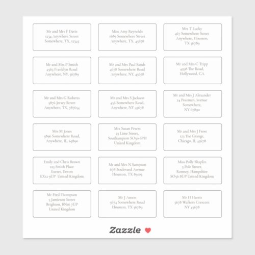 18 Individual Wedding Guest Name Addresses Serif Sticker