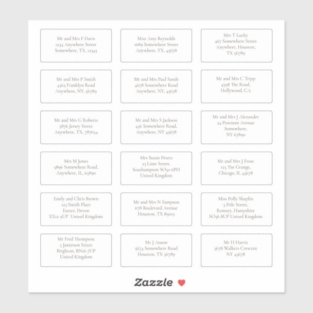 18 Individual Wedding Guest Name Addresses Serif Sticker (Sheet)