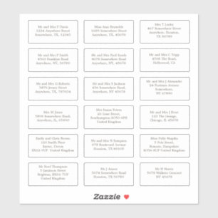 18 Individual Wedding Guest Name Addresses Sticker