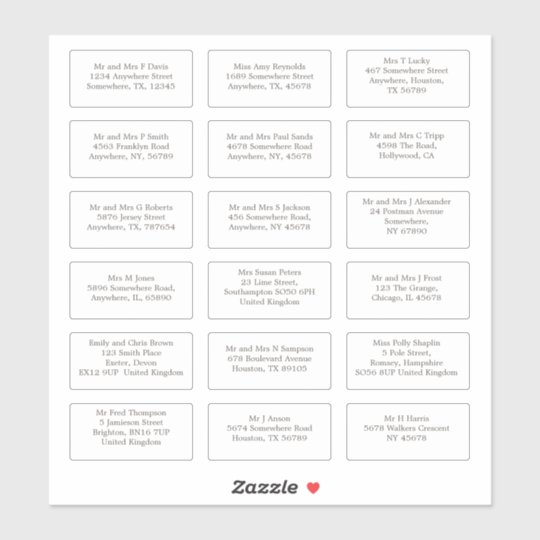 18 Individual Wedding Guest Name Addresses Sticker | Zazzle.com