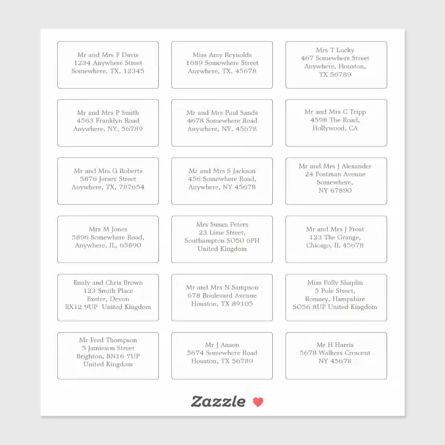 18 Individual Wedding Guest Name Addresses Sticker | Zazzle