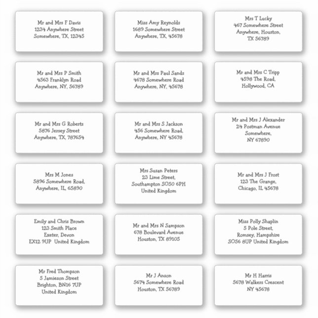18 Informal Individual Guest Name Address Shipping Sticker (Front)