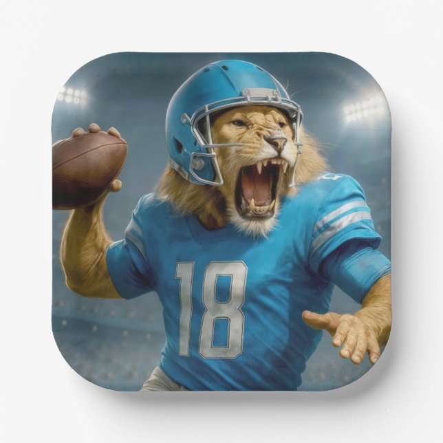 #18 Lion Football Player Paper Plates (Front)