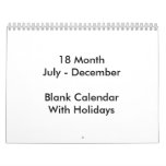 18 Months Blank Calendar With Holidays