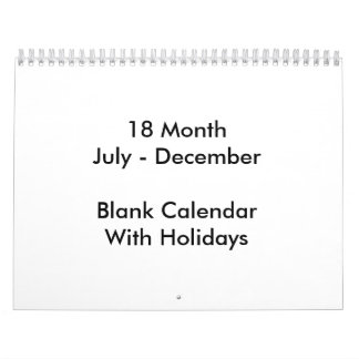18 Months Blank Calendar With Holidays