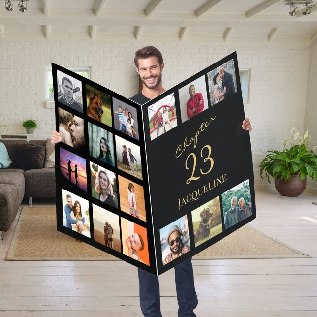 18 Photo Any Year Black And Gold Giant Birthday Card (Creator Uploaded)