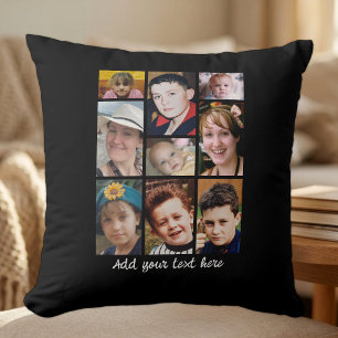 18 photo collage add text black throw pillow