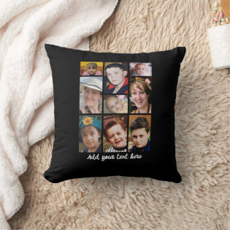 18 photo collage add text black throw pillow