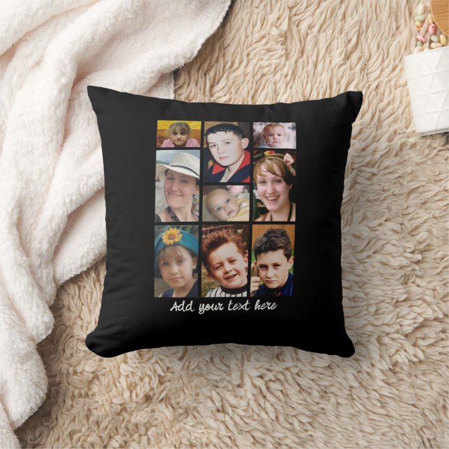 18 photo collage add text black throw pillow (Blanket)