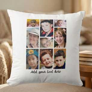 18 photo collage add text white throw pillow