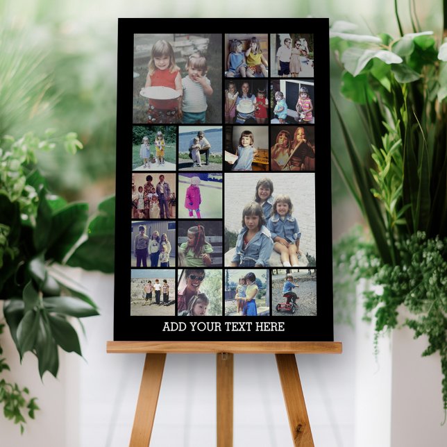 18 Photo Collage and Text - Can Edit Black Foam Board (Create a 18 Photo Collage Sign Board for a party or to display on your wall as a keepsake)