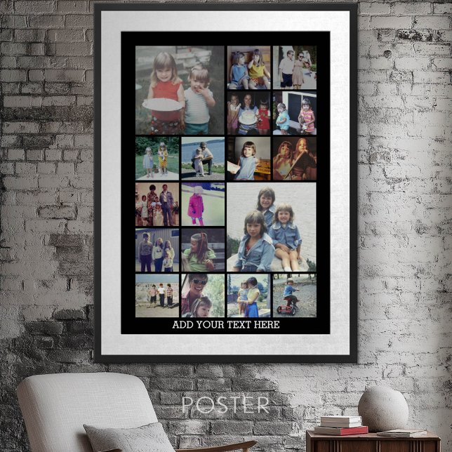 18 Photo Collage and Text - Can Edit Black Poster (Personalized Poster - Add your photos and text)