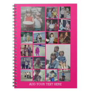 18 Photo Collage and Text - Can Edit Hot Pink Notebook