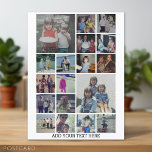 18 Photo Collage and Text - Can Edit white Postcard<br><div class="desc">A design with a basic solid color background. Use up to 18 square photos to create a unique and personal gift. If you need to adjust the pictures,  click on the customize tool to make changes.</div>