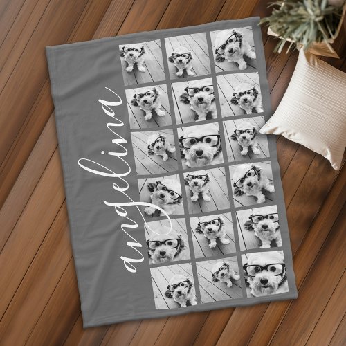 18 Photo Collage _ CAN EDIT background color Fleece Blanket
