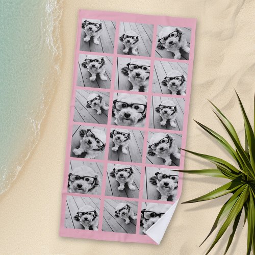 18 Photo Collage _ CAN EDIT pink background color Beach Towel