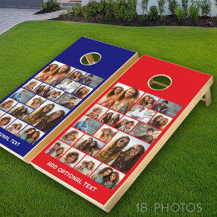 18 Photo Collage - Custom Text - Black and White Cornhole Set