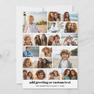 18 Photo Collage - Custom Text - Black and White Holiday Card