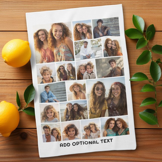 18 Photo Collage - Custom Text - Black and White Kitchen Towel (Custom Kitchen Towel with Photo Collage)