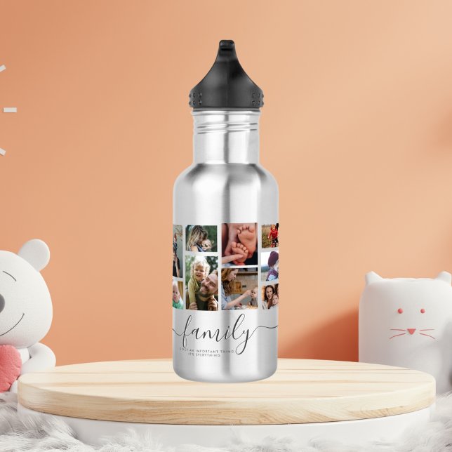 18 Photo Collage Cute Family Love Memory Stainless Steel Water Bottle (Creator Uploaded)