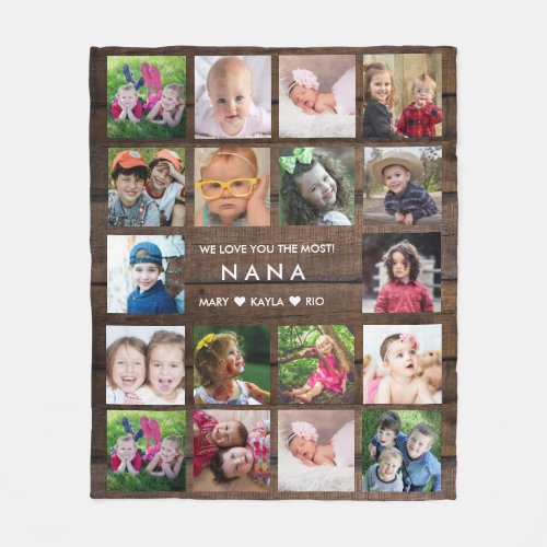 18 Photo Collage Dark Wood Love You Nana Fleece Blanket