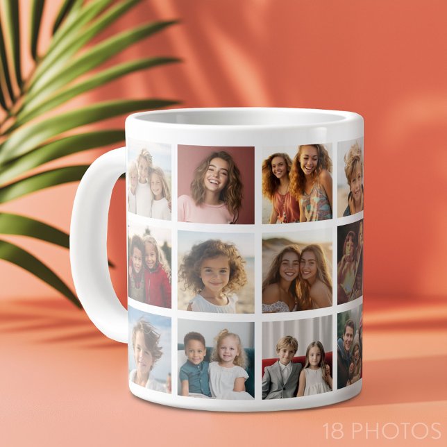 18 Photo Collage Grid - Family and Friend Gallery Giant Coffee Mug (Custom Photo Collage Mug)