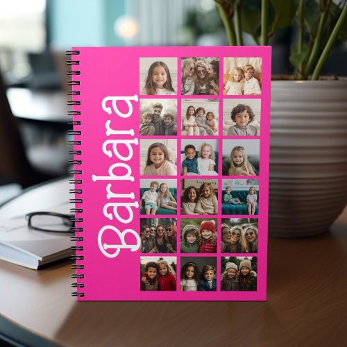 18 Photo Collage _ Large Custom Name _ Hot Pink Notebook
