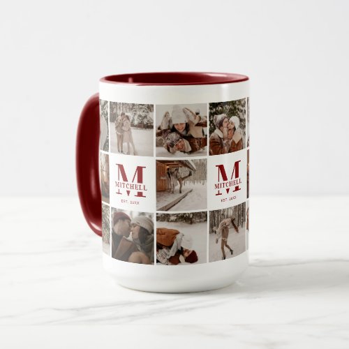 18 Photo Collage Modern Family Maroon Personalized