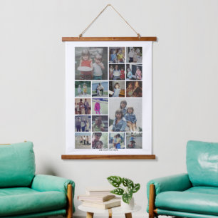 18 Photo Collage Montage and Text - Can Edit White Hanging Tapestry