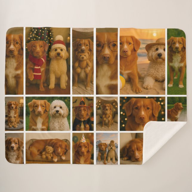 18 Photo Collage Personalized Template Sherpa Blanket (Front (Horizontal))