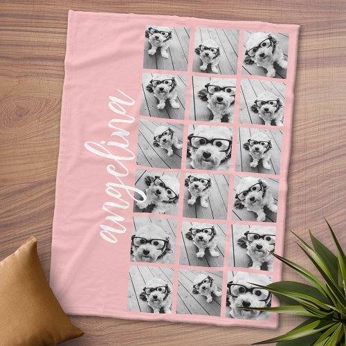 18 Photo Collage Script Text Pastel Peach Fleece Blanket