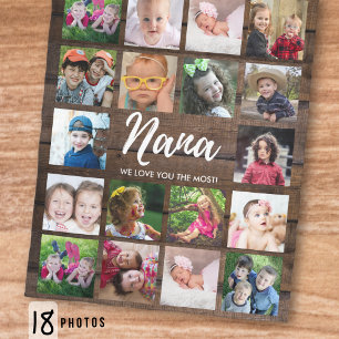 18 Photo Collage We Love You Nana Dark Wood Fleece Blanket