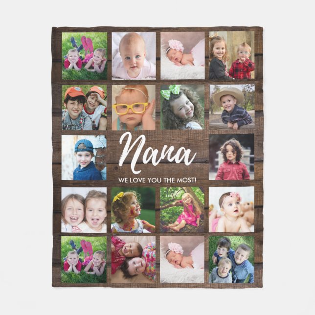 18 Photo Collage We Love You Nana Dark Wood Fleece Blanket (Front)