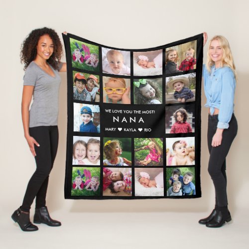 18 Photo Collage We Love You Nana Grandkids Black  Fleece Blanket