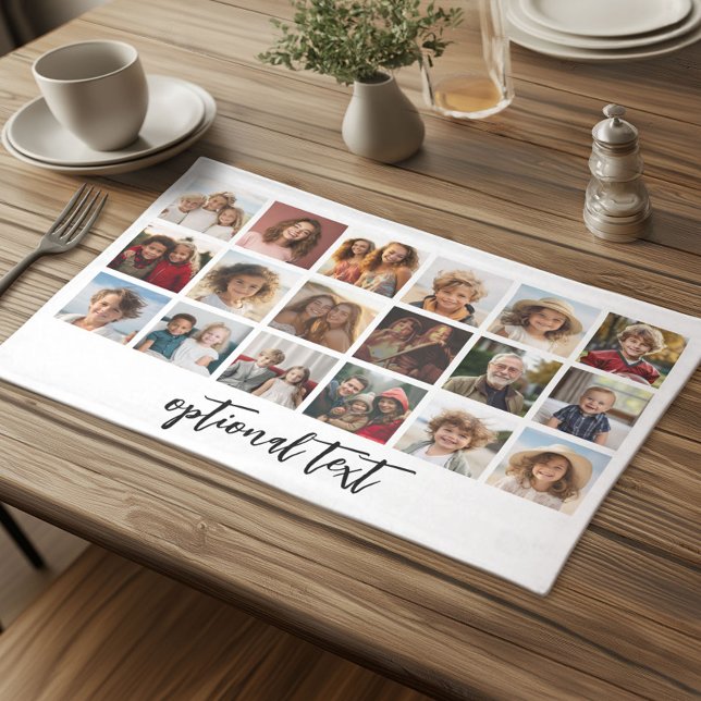 18 Photo Collage with black text on white Cloth Placemat (Custom Cloth Placemat with Photo Collage)
