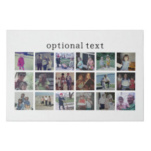 18 Photo Collage with black text on white Faux Canvas Print