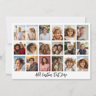 18 Photo Collage with black text on white Holiday Card