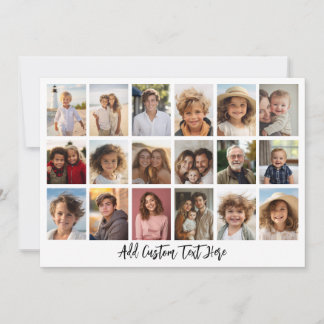 18 Photo Collage with black text on white Holiday Card
