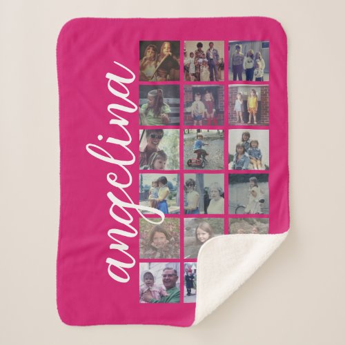 18 Photo Collage with Large Script and Hot Pink Sherpa Blanket