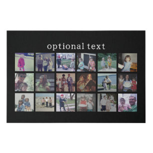 18 Photo Collage with white text on black Faux Canvas Print