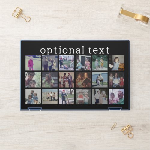 18 Photo Collage with white text on black HP Laptop Skin