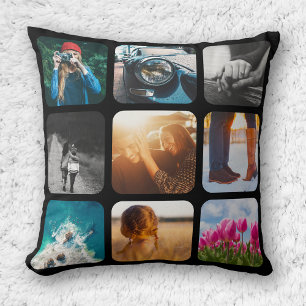18 Photo Double Sided Template Grid Black Frame Throw Pillow